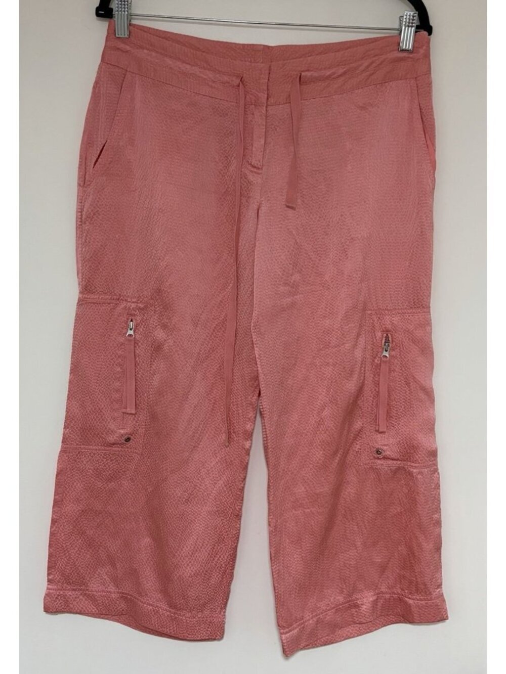 Bebe Women’s 100% Silk Pink Wide Leg Cropped Pants Size Small